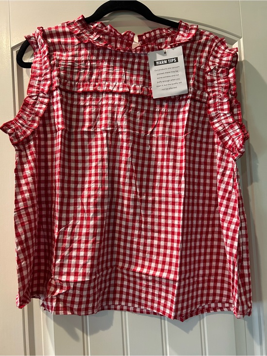 Tops - Red Gingham Ruffle Sleeveless Top - Women's